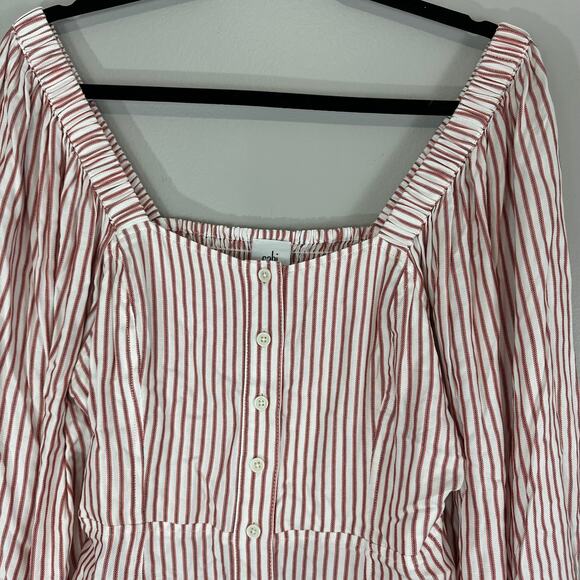 CAbi NWT 5890 Red White Striped Carnival Top Puff Sleeve Button Front Sz M - Picture 4 of 14
